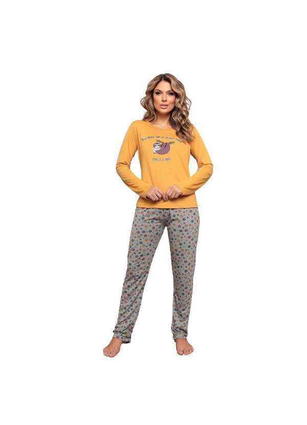 Luna Cuore - Pijama Longo Feminino Bicho Preguica Amarelo