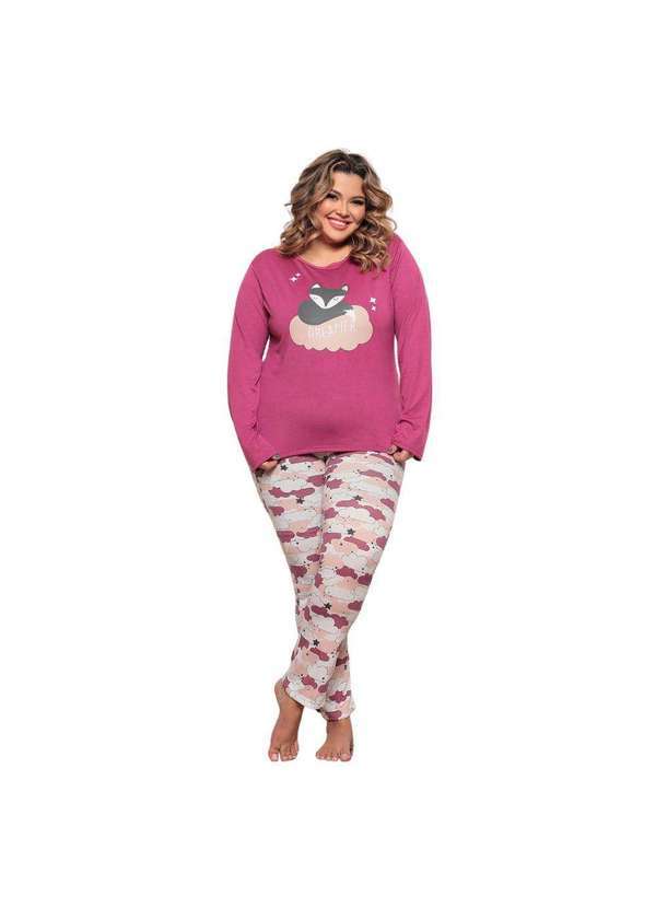 Luna Cuore - Pijama Longo Feminino Plus Size Raposa Nuvem Rosa