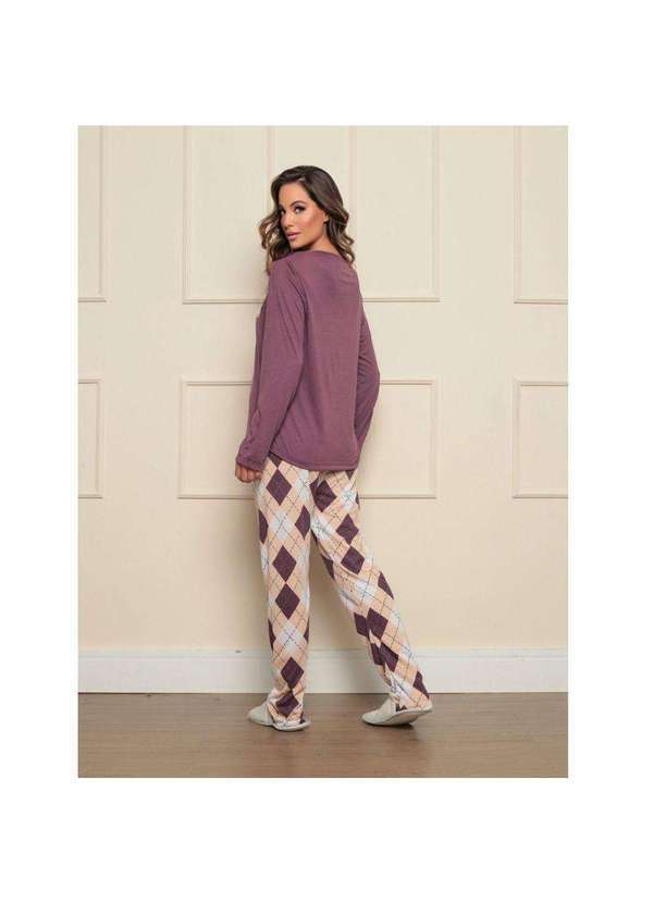 Luna Cuore - Pijama Longo Feminino Xadrez Argyle Luna Cuore Roxo