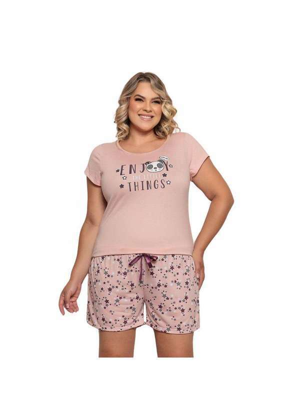 Luna Cuore - Pijama Short Doll Feminino Plus Size Estrelado Luna Cuore Rosa