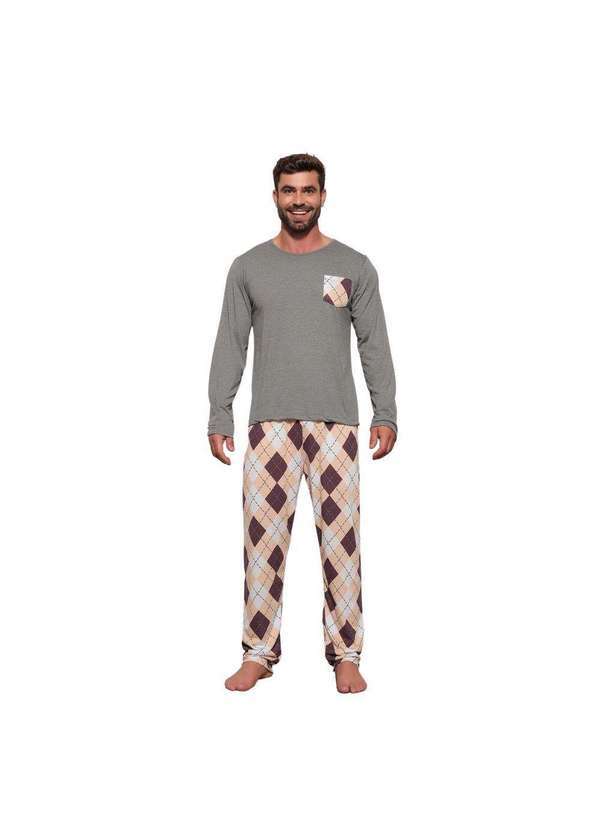 Luna Cuore - Pijama Longo Masculino Tartan Luna Cuore Cinza