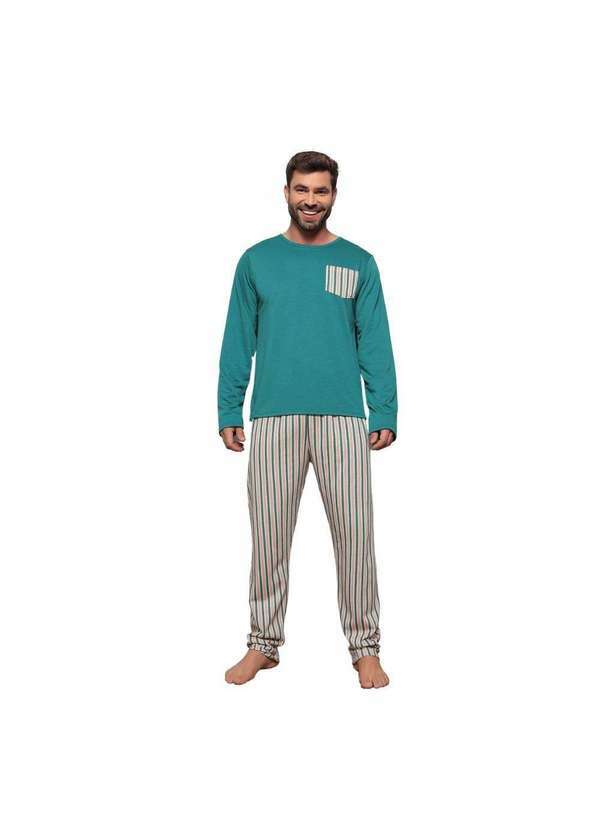 Luna Cuore - Pijama Moletinho Masculino Bolso Listras Verde