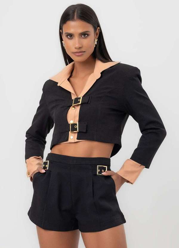 Labrava - Blazer Cropped Regulavel Labrava Preto