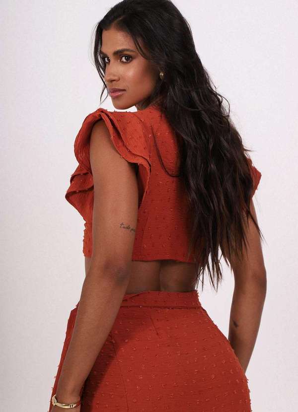 Pequia - Blusa Creponada Cropped Marrom Pequia Marrom 2