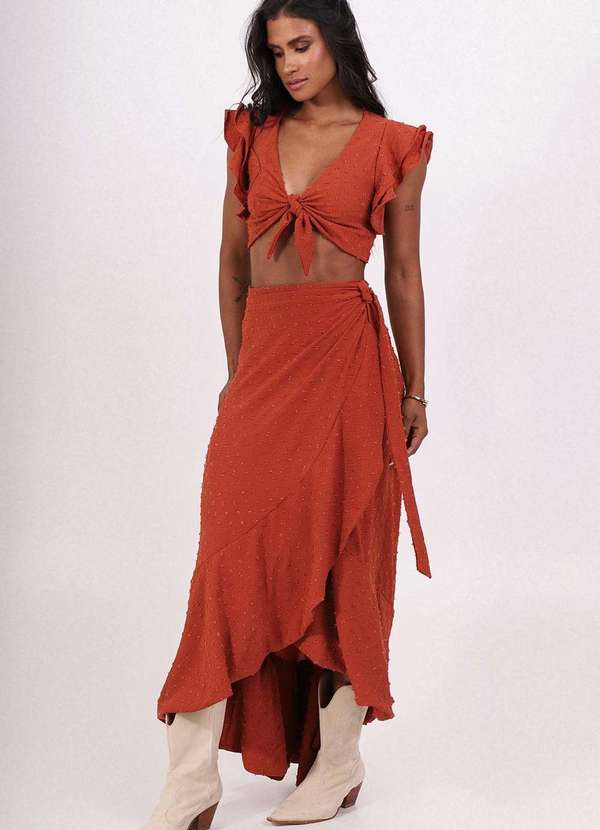 Pequia - Blusa Creponada Cropped Marrom Pequia Marrom 3