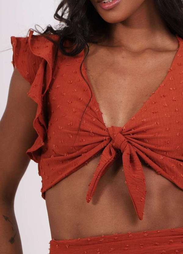 Pequia - Blusa Creponada Cropped Marrom Pequia Marrom 4