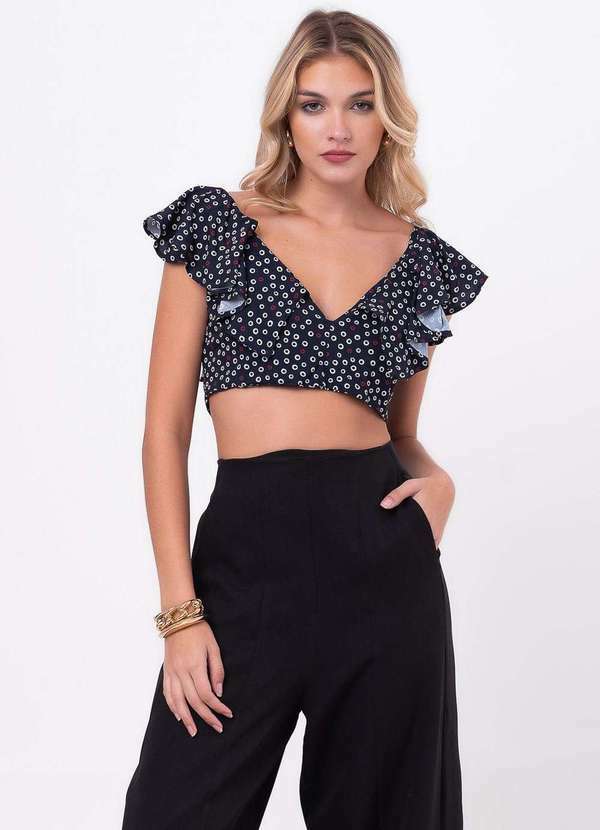 Pequia - Blusa Cropped Aneis Poa Pequia Azul