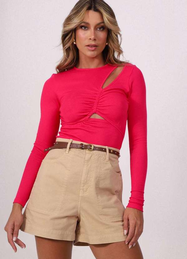 Labrava - Blusa Cropped Recortes Pink Labrava Rosa