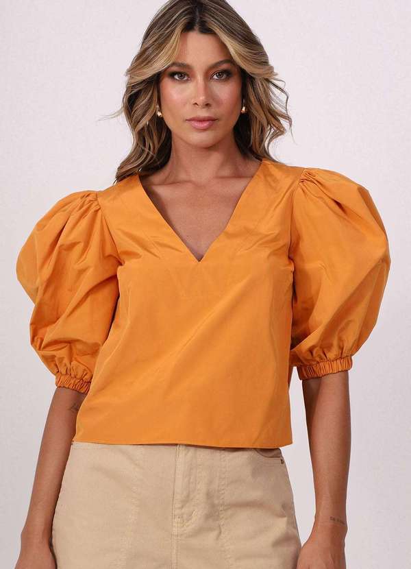 Labrava Blusa Manga Bufante Terracota Labrava Laranja