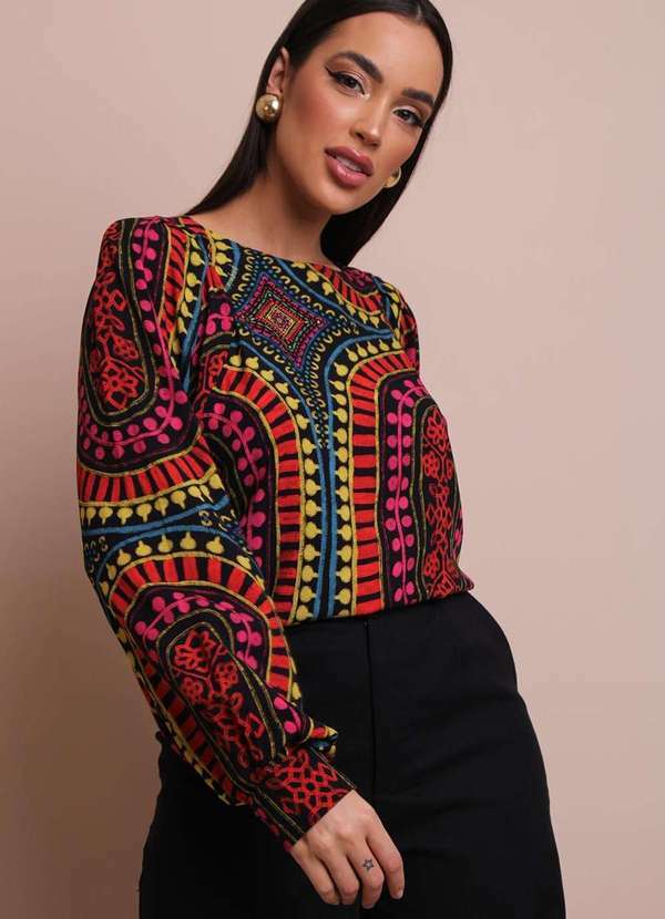 Pequia - Blusa Manga Mandala Brasileira Pequia Multicores
