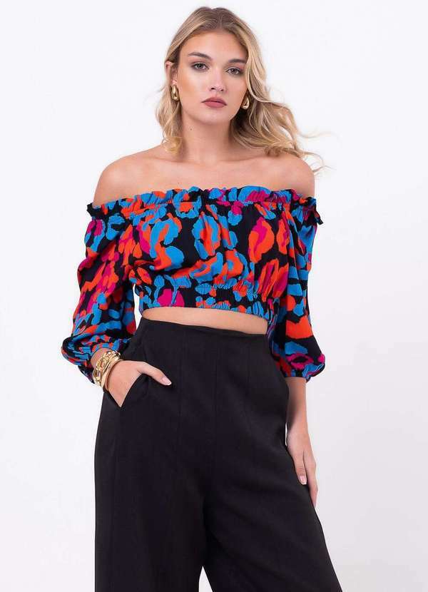 Pequia - Blusa Ombro a Ombro Onca Color Pequia Preto
