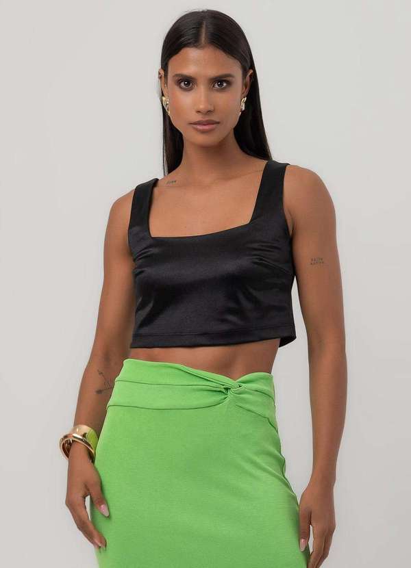 Labrava - Blusa Satin Cropped Decote Quadrado Preta Labrava Preto