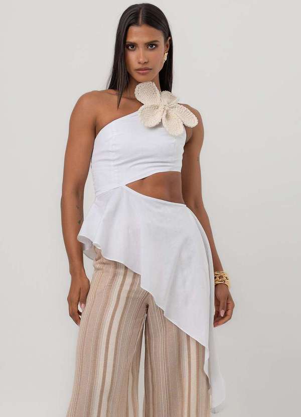 Labrava - Blusa Tricoline Calda Assimetrica Branca Labrava Branco