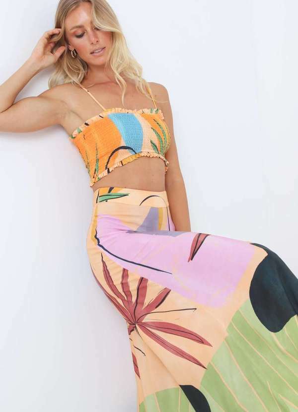 Pequia - Top Lastex Asa Branca Pequia Laranja