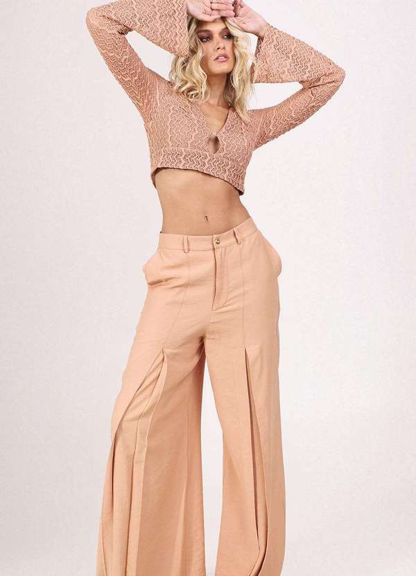 Labrava - Top Renda Decote V Nude Labrava Bege 3