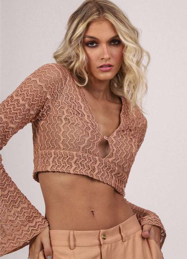 Labrava - Top Renda Decote V Nude Labrava Bege 4