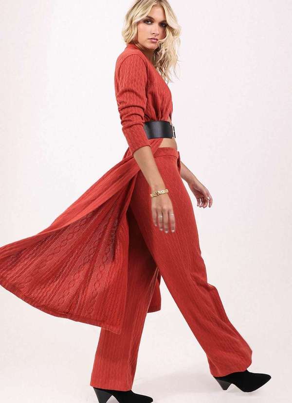 Labrava - Calca Pantalona Tricot Bordo Labrava Vermelho 2