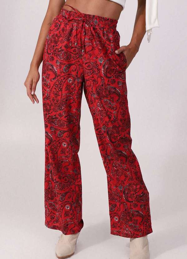 Pequia - Calca Tricoline Reta Flor de Pimenta Pequia Vermelho