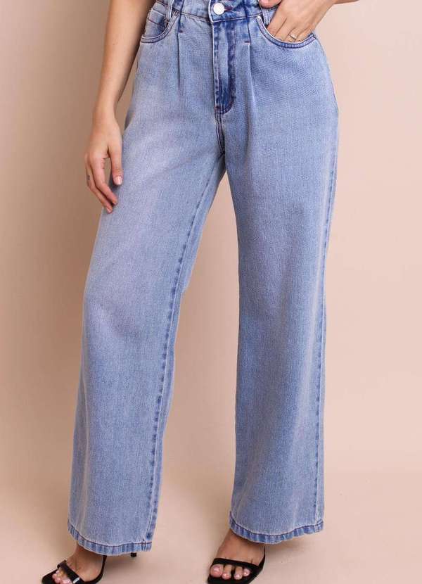 Labrava - Calca Wide Leg Pregas Jeans Labrava Azul