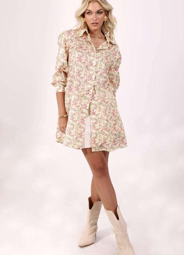 Pequia - Camisa Cetim Alongada Cerejeira Pequia Amarelo