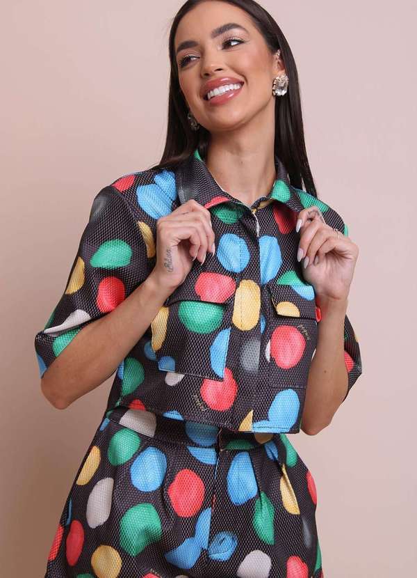 Pequia - Camisa Cropped Piquet Abololo Pequia Preto