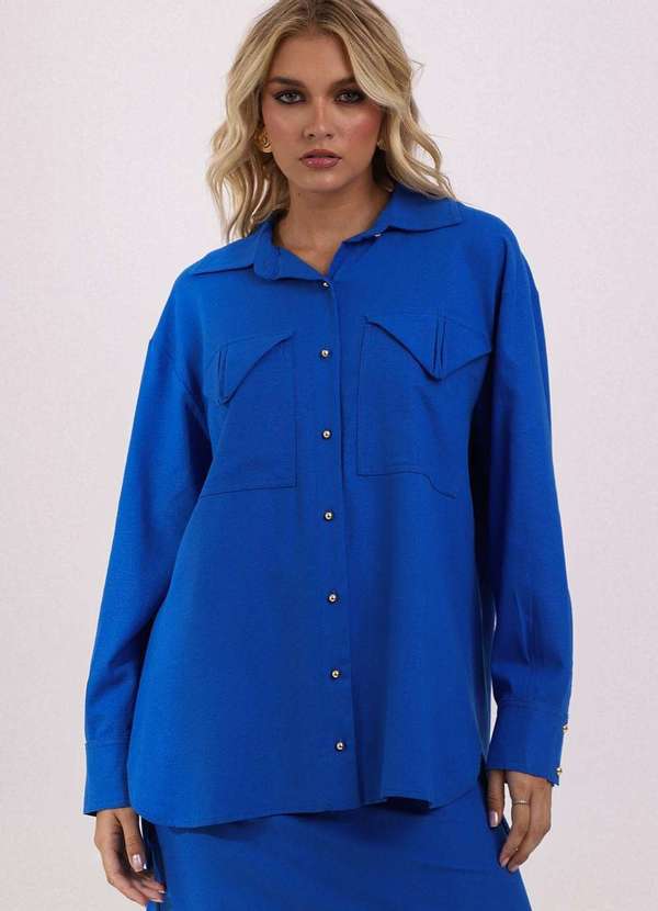 Labrava - Camisa Linho Bolsos Azul Vibrante Labrava Azul