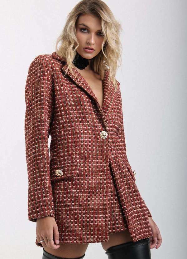 Labrava - Blazer Longo Tweed Labrava Marrom