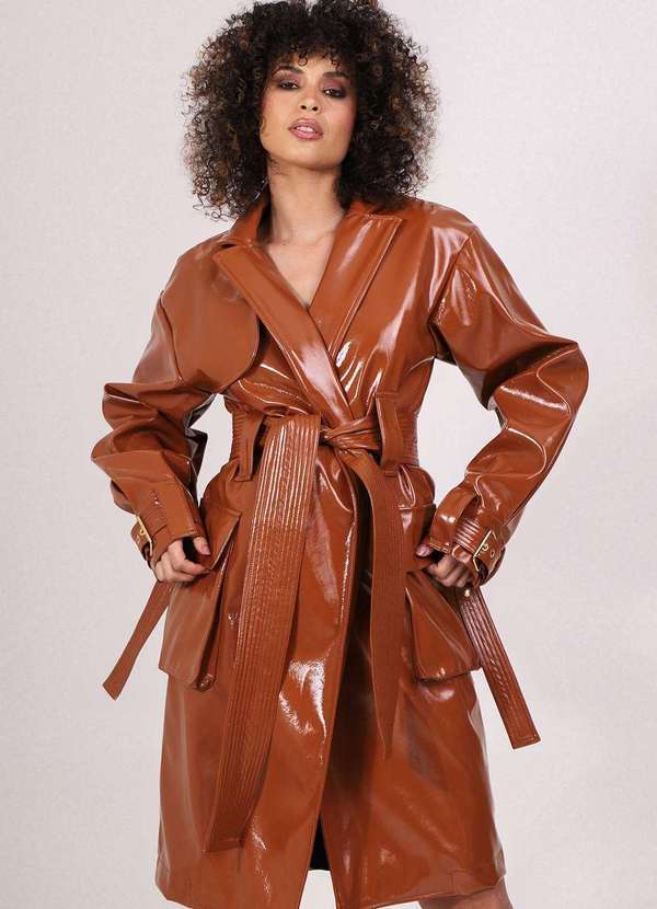 Labrava - Casaco Sobretudo Vinil Labrava Marrom 2