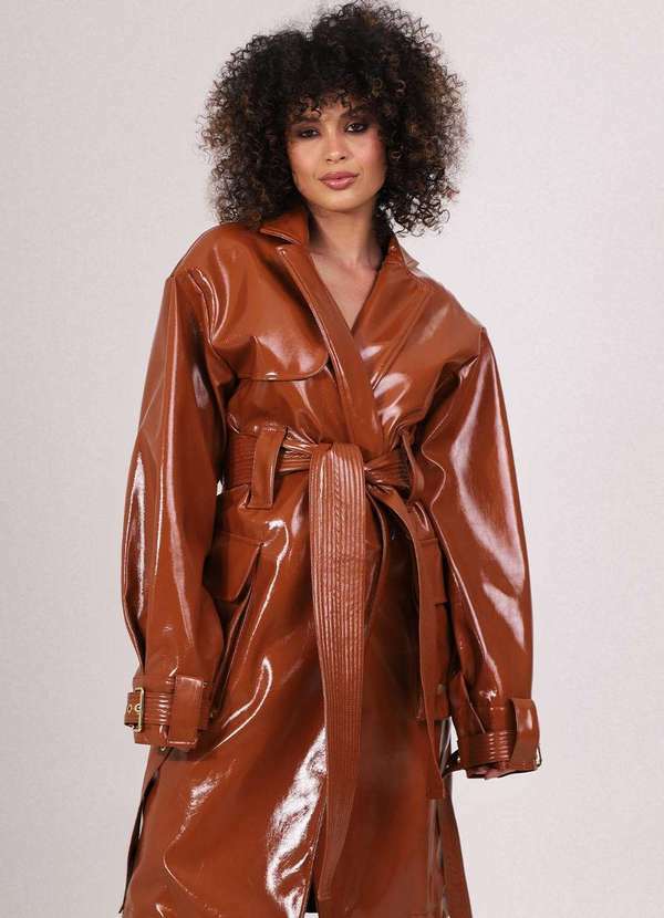 Labrava - Casaco Sobretudo Vinil Labrava Marrom 3