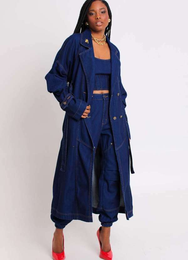 Labrava - Casaco Trench Coat Jeans Labrava Azul