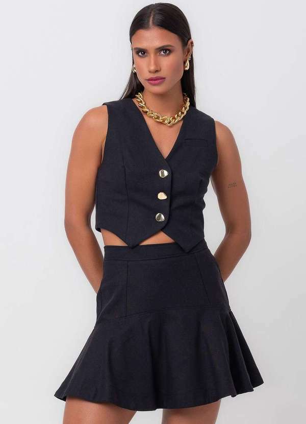 Labrava - Colete Blazer Cropped Linho Labrava Preto