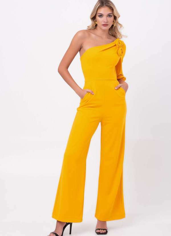 Labrava - Macacao Assimetrico Pregas Double Flower Amarelo Labrava Amarelo