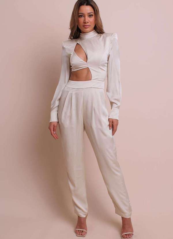 Labrava - Macacao Recortes Acetinado Natural Labrava Branco