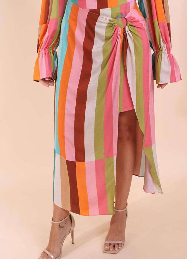 Pequia - Saia Midi Sobreposta Terracota Pequia Multicores 2