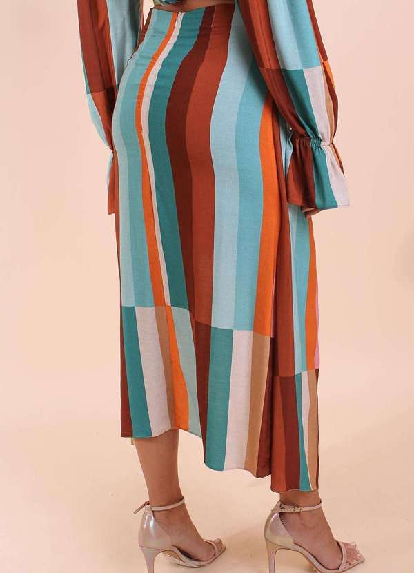 Pequia - Saia Midi Sobreposta Terracota Pequia Multicores 3