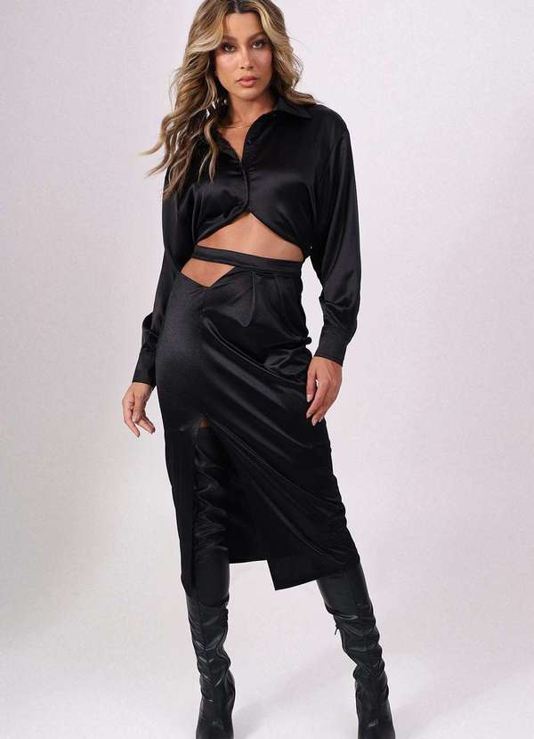 Labrava - Saia Satin Midi Assimetrica Preta Labrava Preto 3