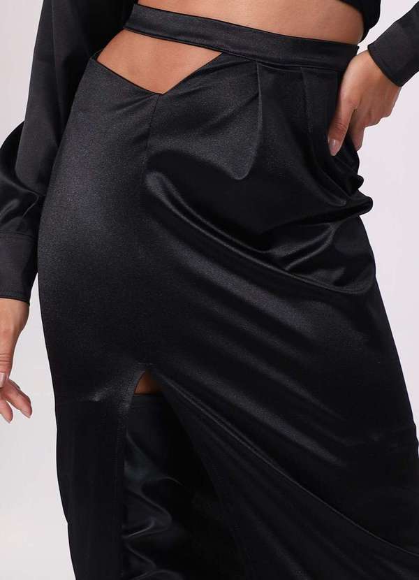 Labrava - Saia Satin Midi Assimetrica Preta Labrava Preto 5