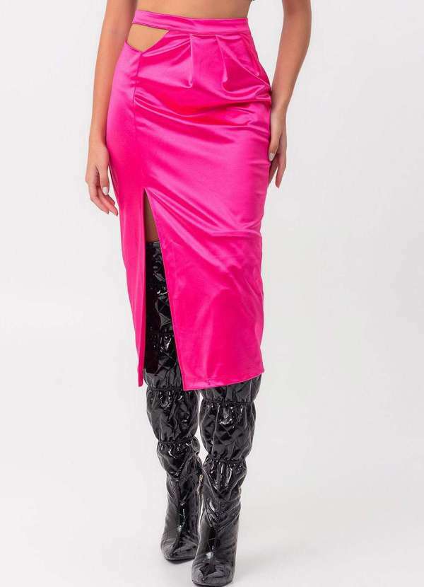 Labrava - Saia Satin Midi Assimetrica Rosa Labrava Rosa