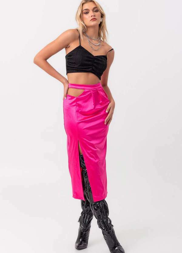 Labrava - Saia Satin Midi Assimetrica Rosa Labrava Rosa 3