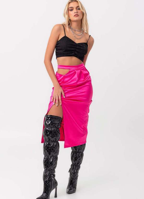 Labrava - Saia Satin Midi Assimetrica Rosa Labrava Rosa 4