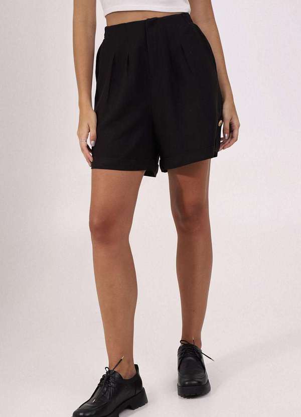 Pequia - Shorts Viscolinho Pregas Preto Pequia Preto