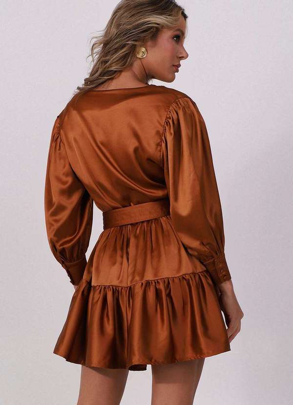 Labrava - Vestido Acetinado Curto Gode Marrom Labrava Marrom 2