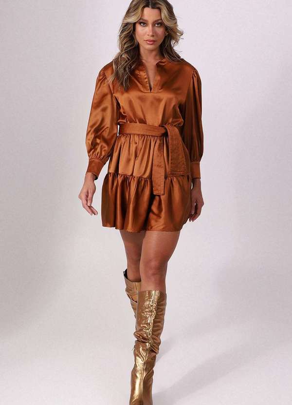 Labrava - Vestido Acetinado Curto Gode Marrom Labrava Marrom 3