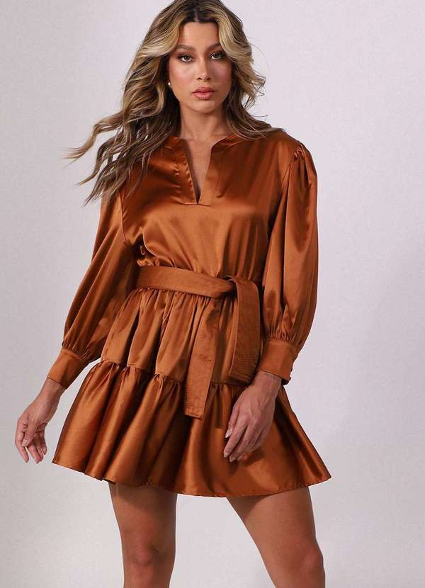 Labrava - Vestido Acetinado Curto Gode Marrom Labrava Marrom 4