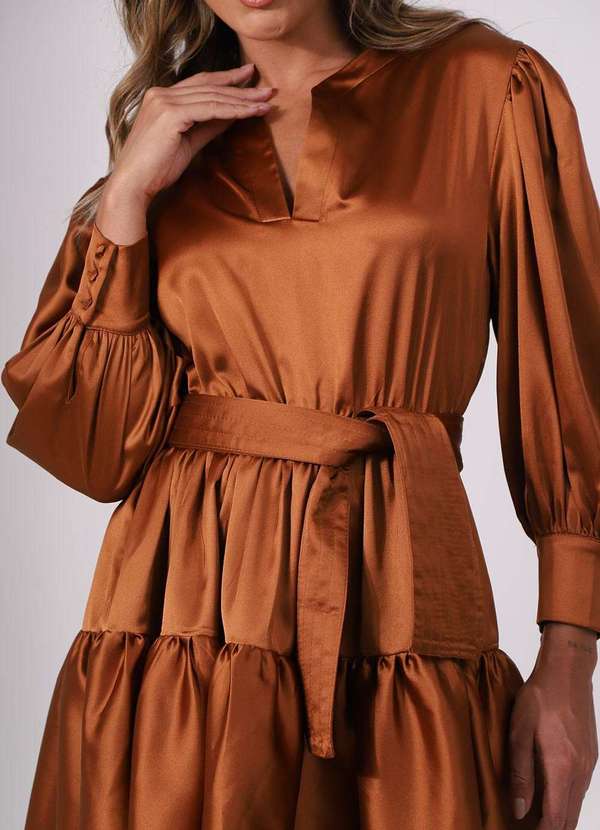 Labrava - Vestido Acetinado Curto Gode Marrom Labrava Marrom 5