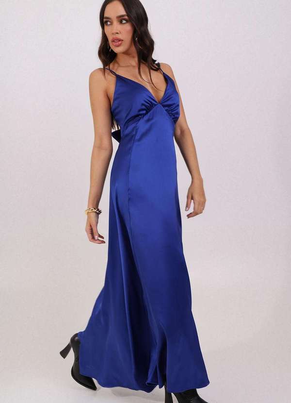 Labrava - Vestido Acetinado Longo Slip Dress Azul Labrava Azul