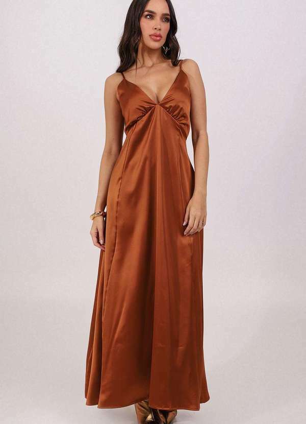 Labrava - Vestido Acetinado Longo Slip Dress Marrom Labrava Marrom