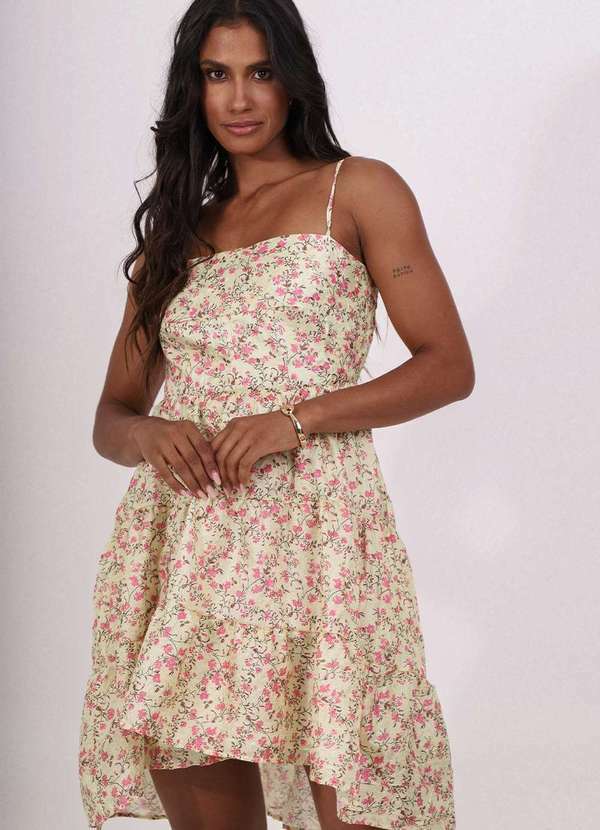 Pequia - Vestido Cetim Curto Cerejeira Pequia Amarelo