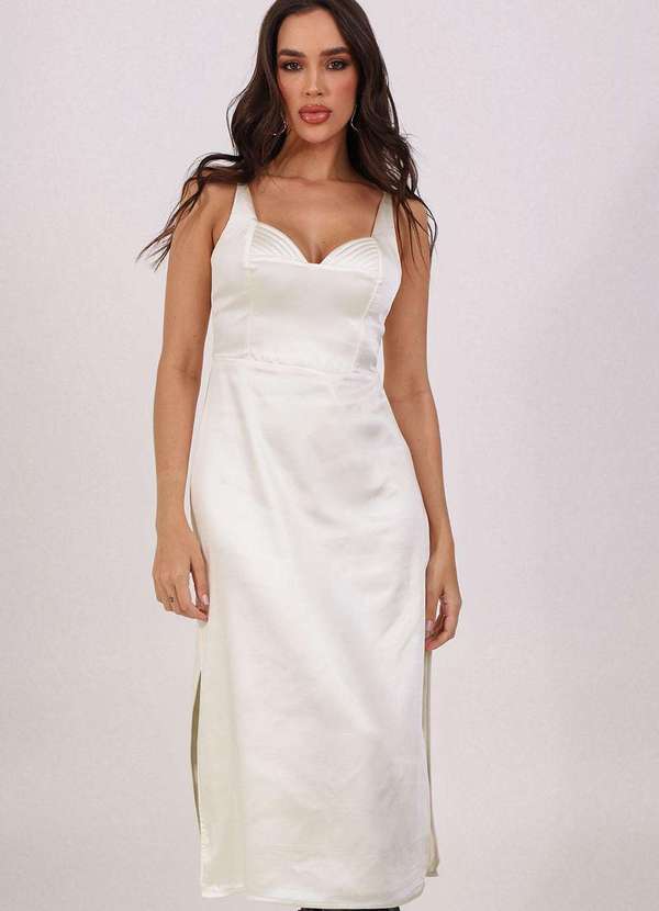 Labrava - Vestido Cetim Midi Offwhite Labrava Branco