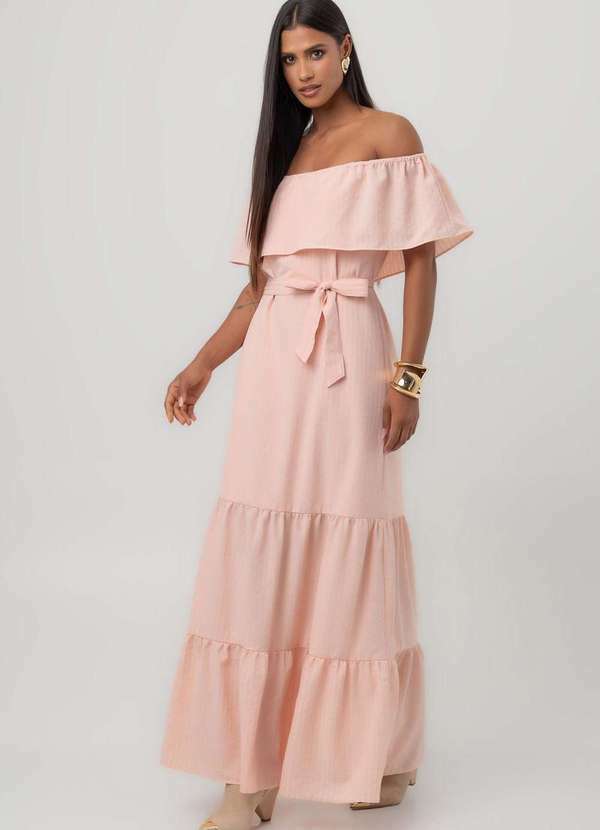 Pequia - Vestido Crepe Longo Ciganinha Rose Pequia Rosa